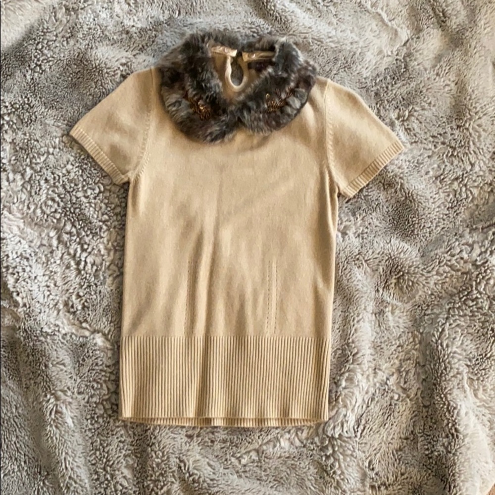 Faux fur trim blouse